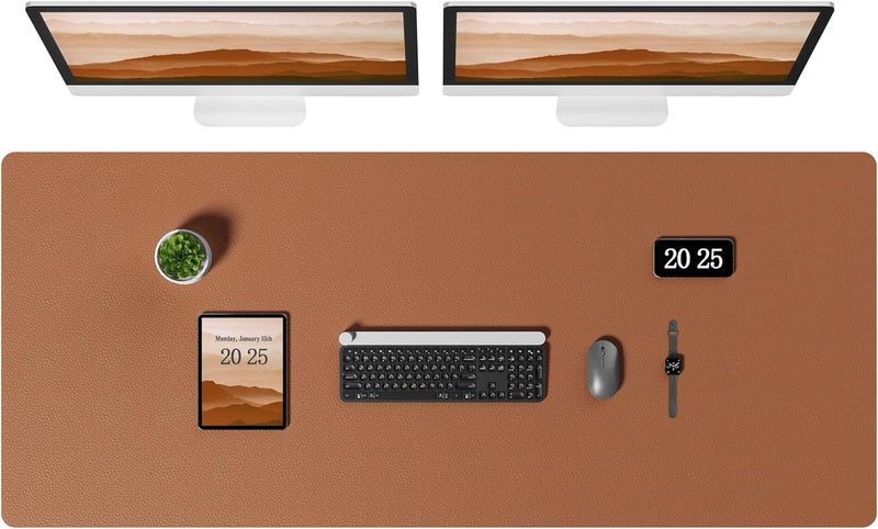 Aothia Leather Desk Pad Protector, Office Desk Mat, Large Mouse Pad, Laptop Desk Pad, Non-Slip PU Leather Desk Blotter, Waterproof Desk Writing Pad for Office and Home (Brown, 55" x 24") - Image 1